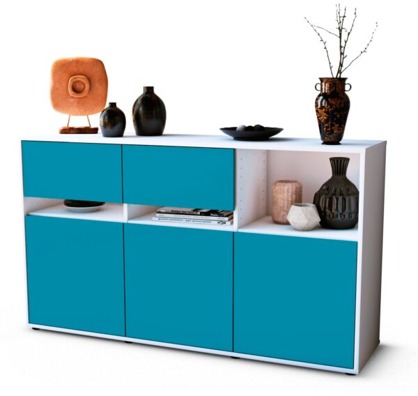 Sideboard Dorotea | Korpus Weiß | Front in Türkis | 136x79x35cm (BxHxT)