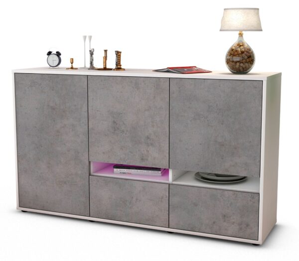 Sideboard Ebe | Korpus Weiß | Front in Beton Optik | 136x79x35cm (BxHxT)