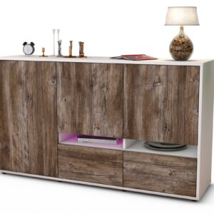 Sideboard Ebe | Korpus Weiß | Front in Treibholz Holz Optik | 136x79x35cm (BxHxT)