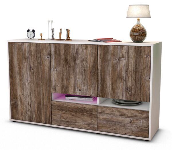 Sideboard Ebe | Korpus Weiß | Front in Treibholz Holz Optik | 136x79x35cm (BxHxT)