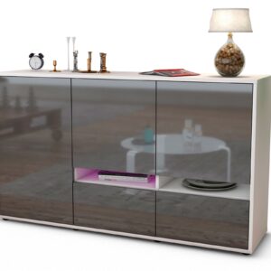 Sideboard Ebe | Korpus Weiß | Front in Hochglanz Grau | 136x79x35cm (BxHxT)