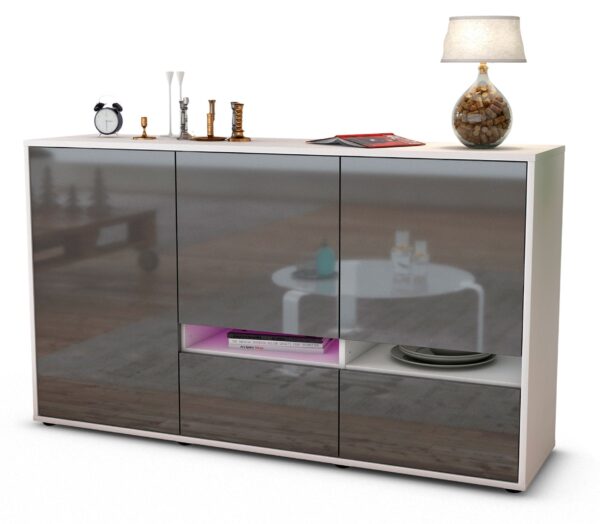 Sideboard Ebe | Korpus Weiß | Front in Hochglanz Grau | 136x79x35cm (BxHxT)