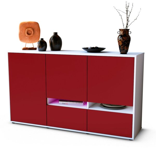 Sideboard Ebe | Korpus Weiß | Front in Bordeaux | 136x79x35cm (BxHxT)