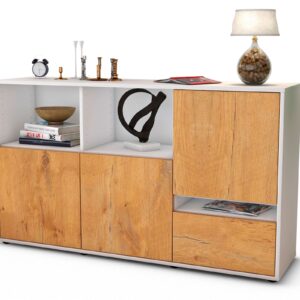 Sideboard Eda | Korpus Weiß | Front in Eiche Holz Optik | 136x79x35cm (BxHxT)