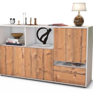 Sideboard Eda | Korpus Weiß | Front in Pinie Holz Optik | 136x79x35cm (BxHxT)