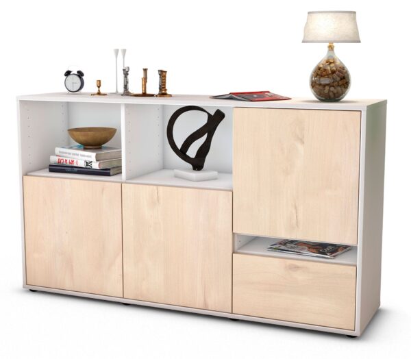 Sideboard Eda | Korpus Weiß | Front in Zeder Holz Optik | 136x79x35cm (BxHxT)