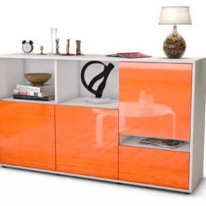 Sideboard Eda | Korpus Weiß | Front in Hochglanz Orange | 136x79x35cm (BxHxT)