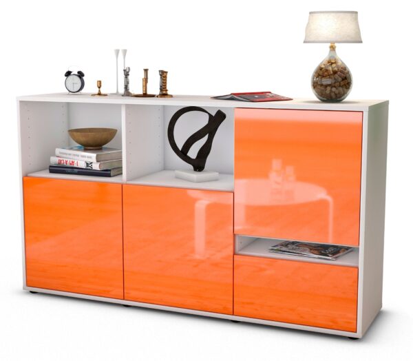 Sideboard Eda | Korpus Weiß | Front in Hochglanz Orange | 136x79x35cm (BxHxT)
