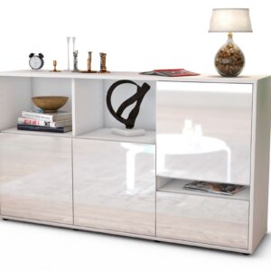 Sideboard Eda | Korpus Weiß | Front in Hochglanz Weiß | 136x79x35cm (BxHxT)