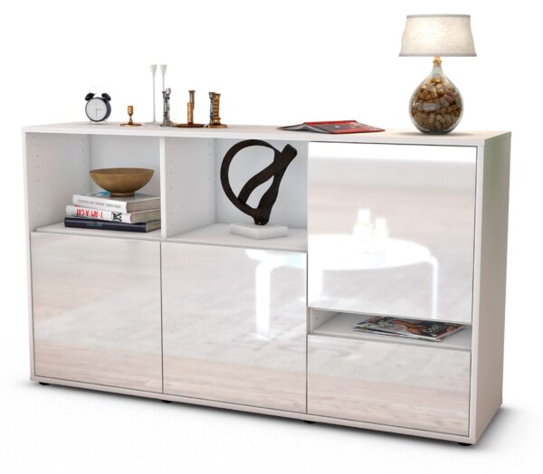 Sideboard Eda | Korpus Weiß | Front in Hochglanz Weiß | 136x79x35cm (BxHxT)