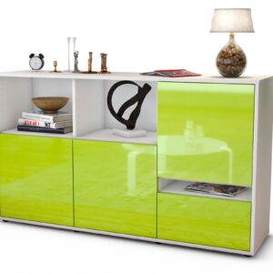 Sideboard Eda | Korpus Weiß | Front in Hochglanz Grün | 136x79x35cm (BxHxT)