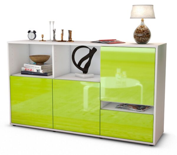 Sideboard Eda | Korpus Weiß | Front in Hochglanz Grün | 136x79x35cm (BxHxT)
