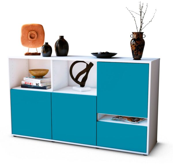 Sideboard Eda | Korpus Weiß | Front in Türkis | 136x79x35cm (BxHxT)