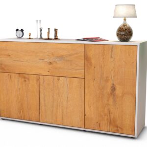Sideboard Edera | Korpus Weiß | Front in Eiche Holz Optik | 136x79x35cm (BxHxT)