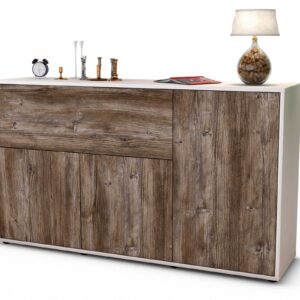 Sideboard Edera | Korpus Weiß | Front in Treibholz Holz Optik | 136x79x35cm (BxHxT)