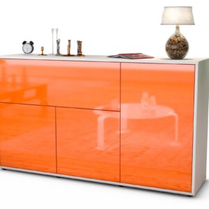Sideboard Edera | Korpus Weiß | Front in Hochglanz Orange | 136x79x35cm (BxHxT)