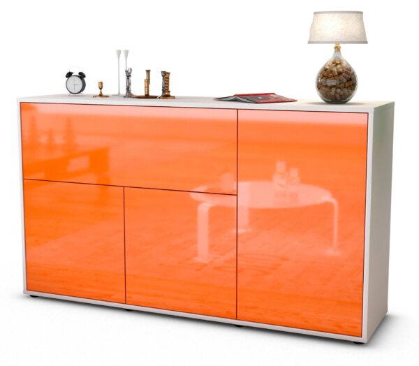 Sideboard Edera | Korpus Weiß | Front in Hochglanz Orange | 136x79x35cm (BxHxT)