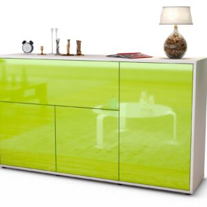 Sideboard Edera | Korpus Weiß | Front in Hochglanz Grün | 136x79x35cm (BxHxT)