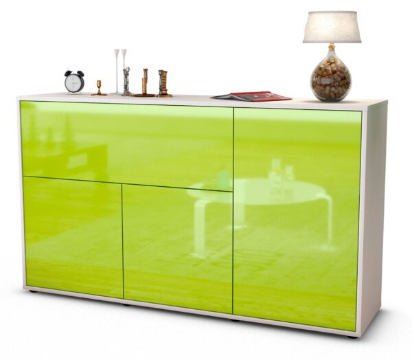 Sideboard Edera | Korpus Weiß | Front in Hochglanz Grün | 136x79x35cm (BxHxT)
