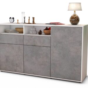 Sideboard Editta | Korpus Weiß | Front in Beton Optik | 136x79x35cm (BxHxT)