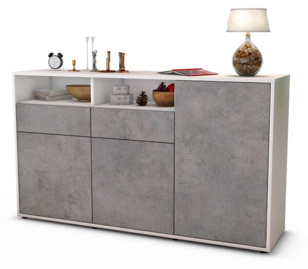 Sideboard Editta | Korpus Weiß | Front in Beton Optik | 136x79x35cm (BxHxT)