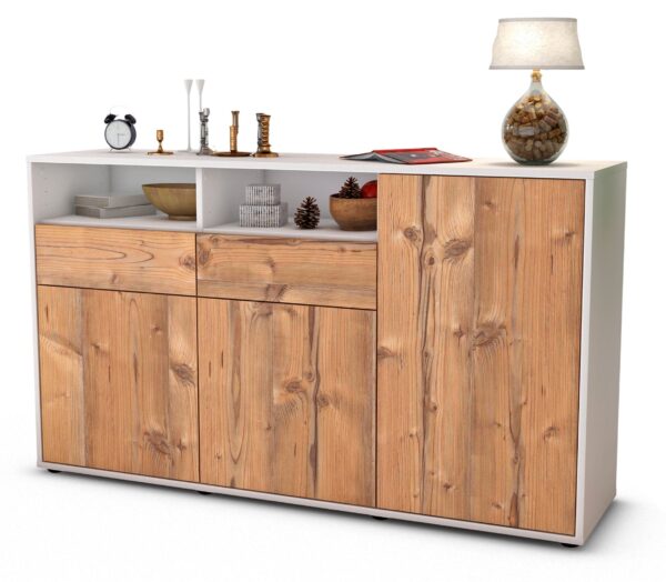 Sideboard Editta | Korpus Weiß | Front in Pinie Holz Optik | 136x79x35cm (BxHxT)