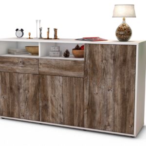 Sideboard Editta | Korpus Weiß | Front in Treibholz Holz Optik | 136x79x35cm (BxHxT)