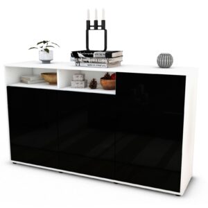 Sideboard Editta | Korpus Weiß | Front in Hochglanz Schwarz | 136x79x35cm (BxHxT)