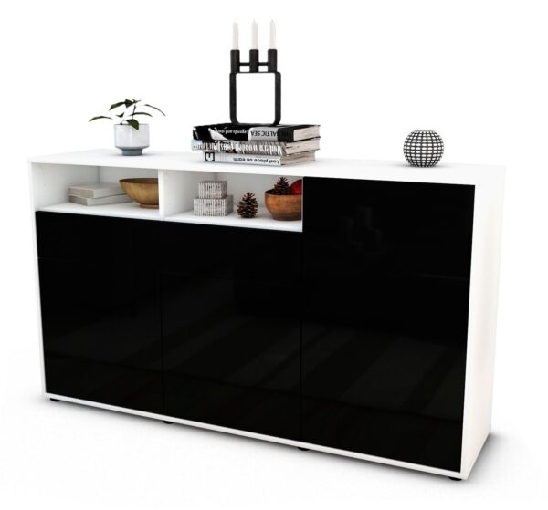 Sideboard Editta | Korpus Weiß | Front in Hochglanz Schwarz | 136x79x35cm (BxHxT)
