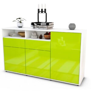 Sideboard Editta | Korpus Weiß | Front in Hochglanz Grün | 136x79x35cm (BxHxT)