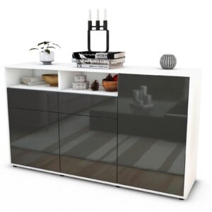 Sideboard Editta | Korpus Weiß | Front in Hochglanz Grau | 136x79x35cm (BxHxT)