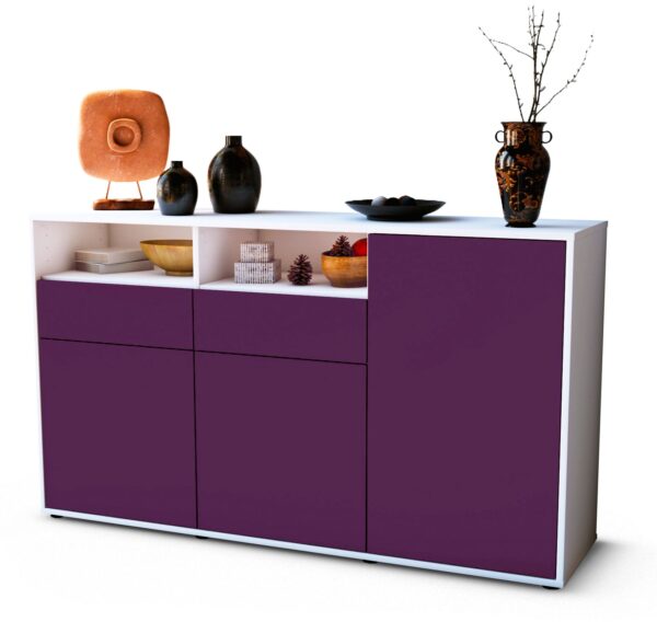 Sideboard Editta | Korpus Weiß | Front in Lila | 136x79x35cm (BxHxT)