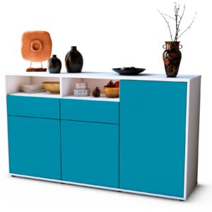 Sideboard Editta | Korpus Weiß | Front in Türkis | 136x79x35cm (BxHxT)