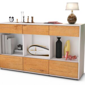 Sideboard Efisia | Korpus Weiß | Front in Eiche Holz Optik | 136x79x35cm (BxHxT)