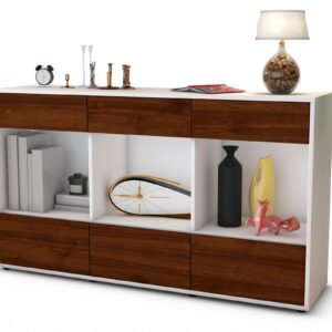 Sideboard Efisia | Korpus Weiß | Front in Walnuss Holz Optik | 136x79x35cm (BxHxT)