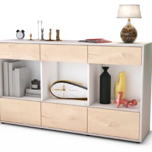 Sideboard Efisia | Korpus Weiß | Front in Zeder Holz Optik | 136x79x35cm (BxHxT)