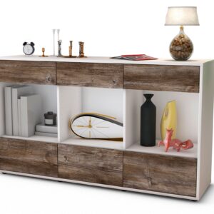 Sideboard Efisia | Korpus Weiß | Front in Treibholz Holz Optik | 136x79x35cm (BxHxT)