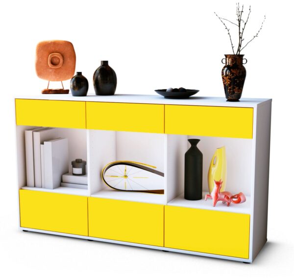 Sideboard Efisia | Korpus Weiß | Front in Gelb | 136x79x35cm (BxHxT)