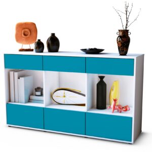 Sideboard Efisia | Korpus Weiß | Front in Türkis | 136x79x35cm (BxHxT)