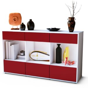 Sideboard Efisia | Korpus Weiß | Front in Bordeaux | 136x79x35cm (BxHxT)
