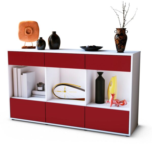 Sideboard Efisia | Korpus Weiß | Front in Bordeaux | 136x79x35cm (BxHxT)