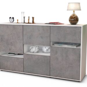 Sideboard Egizia | Korpus Weiß | Front in Beton Optik | 136x79x35cm (BxHxT)
