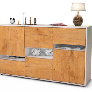 Sideboard Egizia | Korpus Weiß | Front in Eiche Holz Optik | 136x79x35cm (BxHxT)