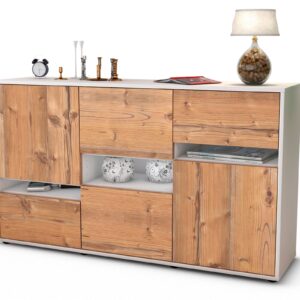 Sideboard Egizia | Korpus Weiß | Front in Pinie Holz Optik | 136x79x35cm (BxHxT)