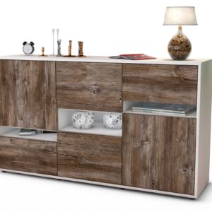 Sideboard Egizia | Korpus Weiß | Front in Treibholz Holz Optik | 136x79x35cm (BxHxT)