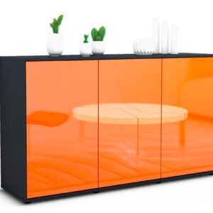 Sideboard Delia | Korpus Anthrazit | Front in Hochglanz Orange | 136x79x35cm (BxHxT)