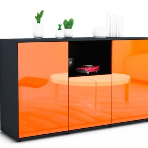 Sideboard Demetria | Korpus Anthrazit | Front in Hochglanz Orange | 136x79x35cm (BxHxT)