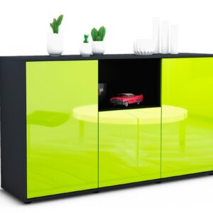 Sideboard Demetria | Korpus Anthrazit | Front in Hochglanz Grün | 136x79x35cm (BxHxT)