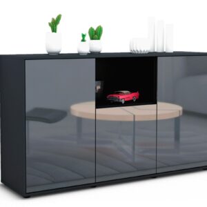 Sideboard Demetria | Korpus Anthrazit | Front in Hochglanz Grau | 136x79x35cm (BxHxT)