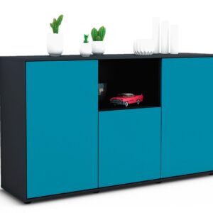 Sideboard Demetria | Korpus Anthrazit | Front in Türkis | 136x79x35cm (BxHxT)